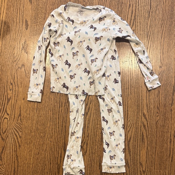 1212 waffle knit Kids Horse Print Pajama Set - Cream - Picture 1 of 7